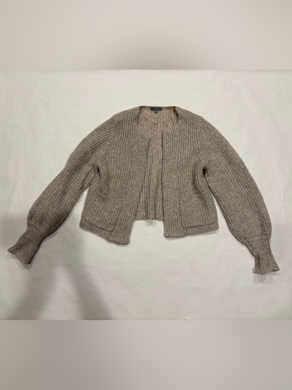 Wit & Wisdom Taupe Cropped Chunky Knit Cardigan